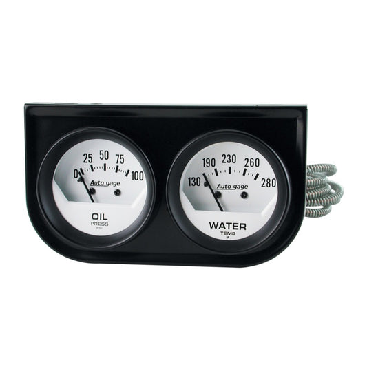 AutoMeter Gauge Console Oilp/Wtmp 2in. 100PSI/280 Deg. F Wht Dial Blk Bzl Autogage AutoMeter Gauges