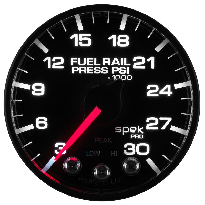 Autometer Spek-Pro Gauge Rail Press 2 1/16in 30Kpsi Stepper Motor W/Peak & Warn Blk/Blk AutoMeter Gauges