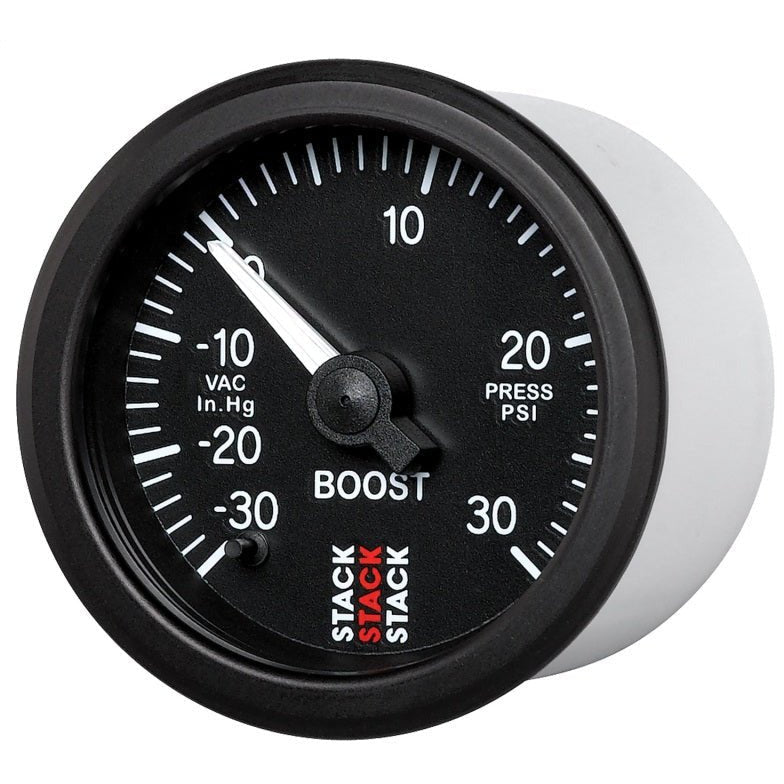 Autometer Stack 52mm -30INHG to +30 PSI (Incl T-Fitting) Pro Stepper Motor Boost Press Gauge - Black AutoMeter Gauges