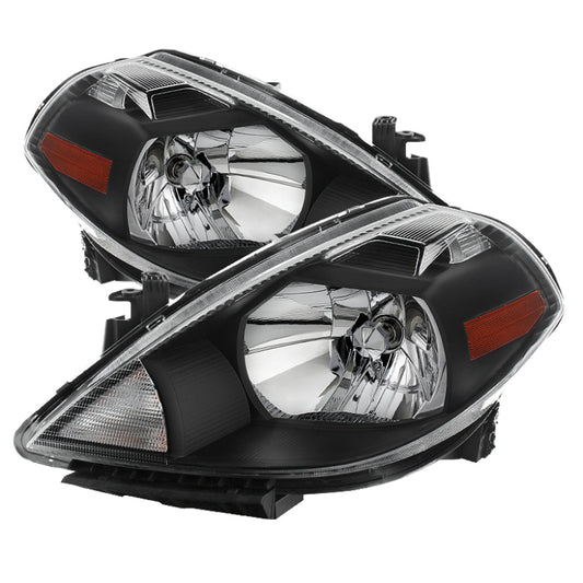 Xtune Nissan Versa 07-12 Crystal Headlights Black HD-JH-NV07-AM-BK SPYDER Headlights