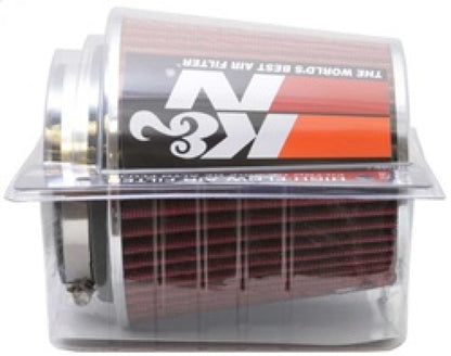 K&N Universal Air Filter Chrome Round Tapered Red - 4in Flange ID x 1.125in Flange Length x 5.5in H