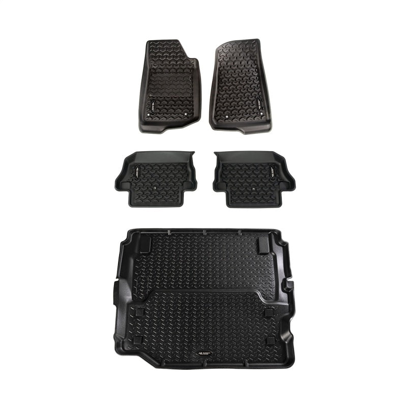 Rugged Ridge Floor Liner Kit Black F/R/Full Cargo 18-20 Jeep Wrangler JL 2Dr Rugged Ridge Floor Mats - Rubber