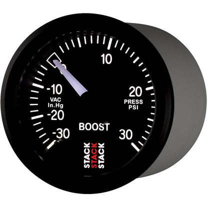 Autometer 52mm Stack Instruments -30INHG to +30PSI Mechanical Boost Gauge - Black AutoMeter Gauges