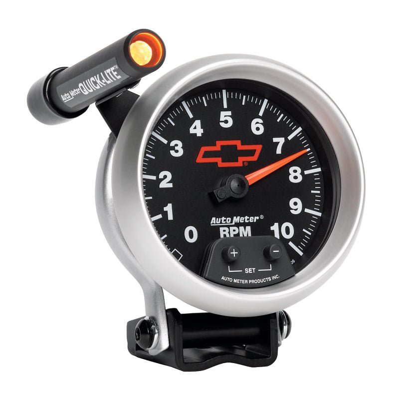 Autometer GM Red Bowtie Black 3-3/4in 0-10000 RPM Pedestal Mount Tachometer Quick-Lite AutoMeter Gauges