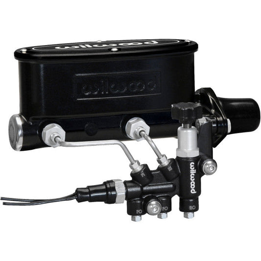 Wilwood HV Tandem M/C Kit w L/H Bracket & Prop Valve - 1in Bore Black Wilwood Brake Master Cylinder