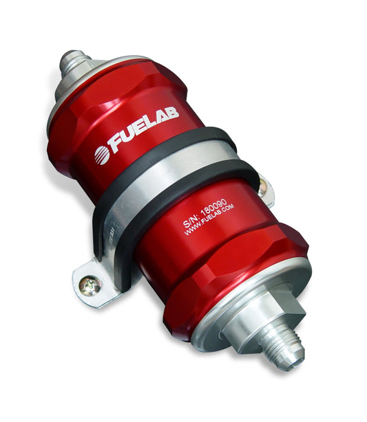 Fuelab 848 In-Line Fuel Filter Standard -8AN In/Out 40 Micron Stainless w/Check Valve - Red