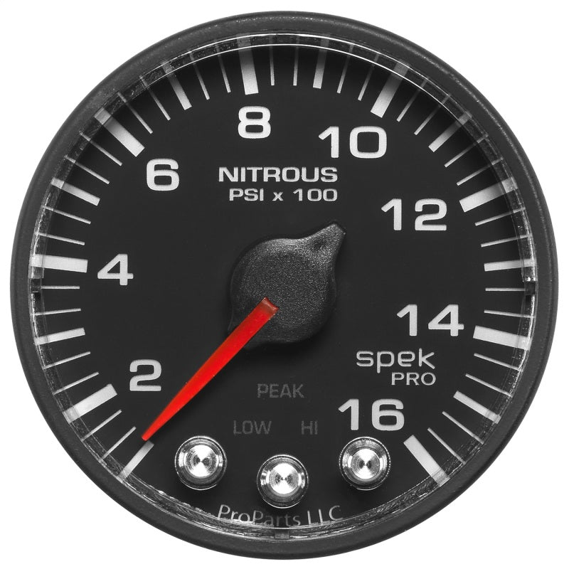 Autometer Spek-Pro Gauge Nitrous Press 2 1/16in 1600psi Stepper Motor W/Peak & Warn Blk/Blk AutoMeter Gauges