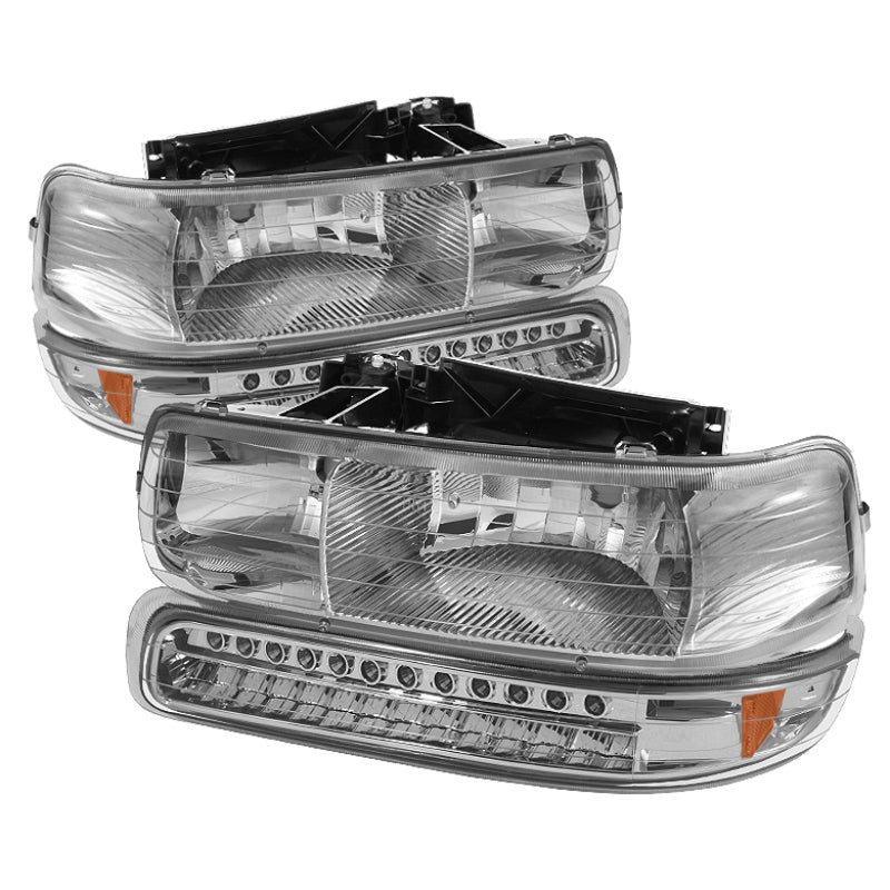 Xtune Chevy TahOE 00-06 Headlights w/ LED Bumper Lights Amber Chrome HD-JH-CSIL99-LED-SET-C SPYDER Headlights