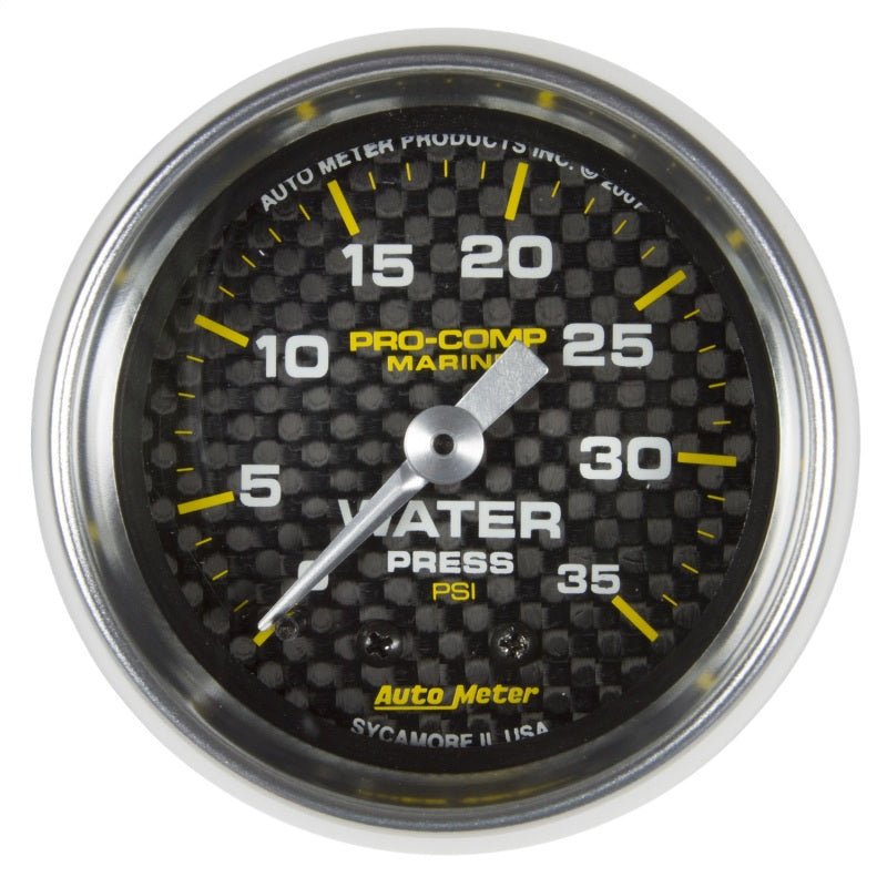 Autometer Marine Carbon Fiber 2-1/16in 35 PSI Mechanical Water Pressure Gauge AutoMeter Gauges