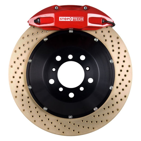 StopTech 14-15 Chevy Corvette Z51 Rear BBK w/ Red ST-41 355x32mm Zinc Coated Drilled Rotors Stoptech Big Brake Kits