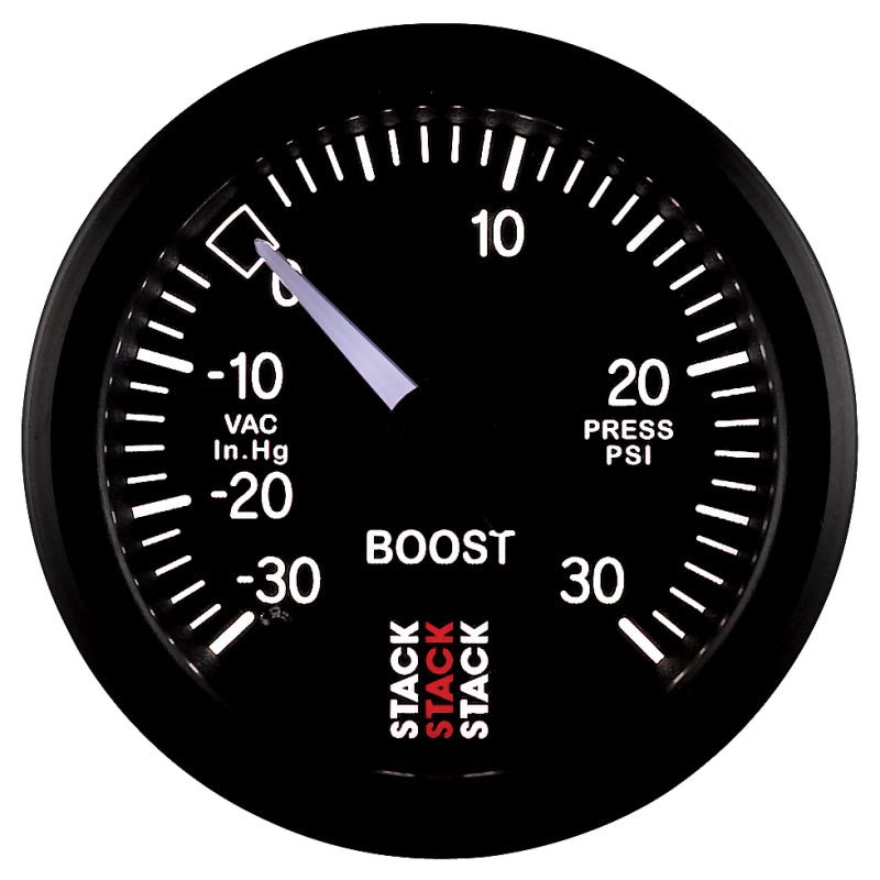 Autometer 52mm Stack Instruments -30INHG to +30PSI Mechanical Boost Gauge - Black AutoMeter Gauges