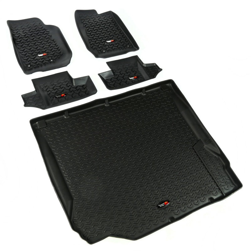 Rugged Ridge Floor Liner Front/Rear/Cargo Black 2007-2010 Jeep Wrangler JK 2 Dr Rugged Ridge Floor Mats - Rubber