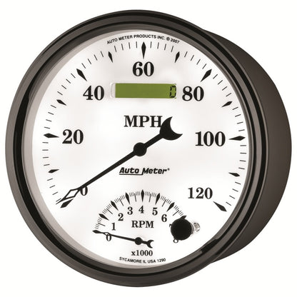 AutoMeter Gauge Tach/Speedo 5in. 120MPH & 8K RPM Elec. Program Old Tyme White II AutoMeter Gauges