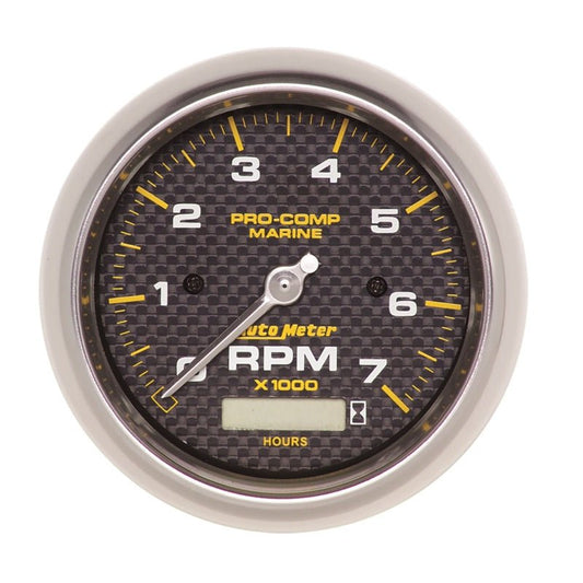Autometer Marine Carbon Fiber Ultra-Lite 3-3/8in 7K RPM w/Hourmeter Tachometer Gauge AutoMeter Gauges