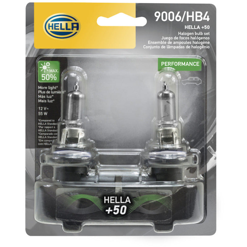 Hella Bulb 9006 12V 55W P22D T4 +50 (2) Hella Bulbs