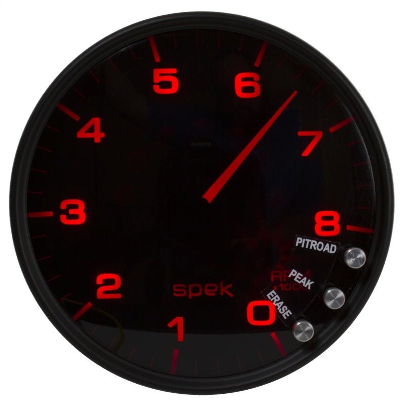 Autometer Spek-Pro Gauge Tachometer 5in 8K Rpm W/Shift Light & Peak Mem Black/Smoke/Black AutoMeter Gauges