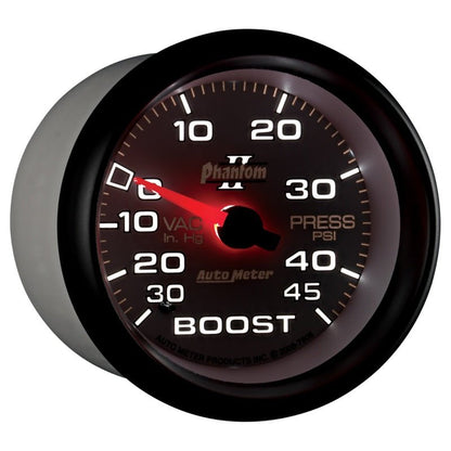 Autometer Phantom II 2-5/8in 30INHG-45PSI Phantom Mechanical Boost/Vacuum Gauge AutoMeter Gauges