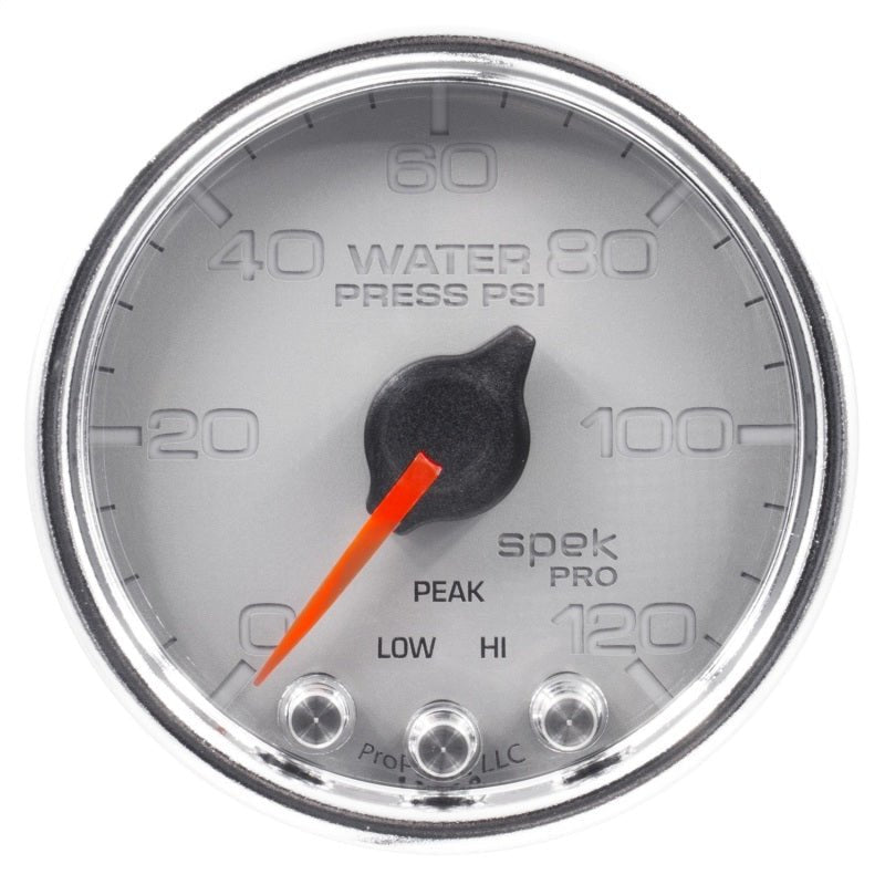 Autometer Spek-Pro Gauge Water Press 2 1/16in 120psi Stepper Motor W/Peak & Warn Slvr/Chrm AutoMeter Gauges