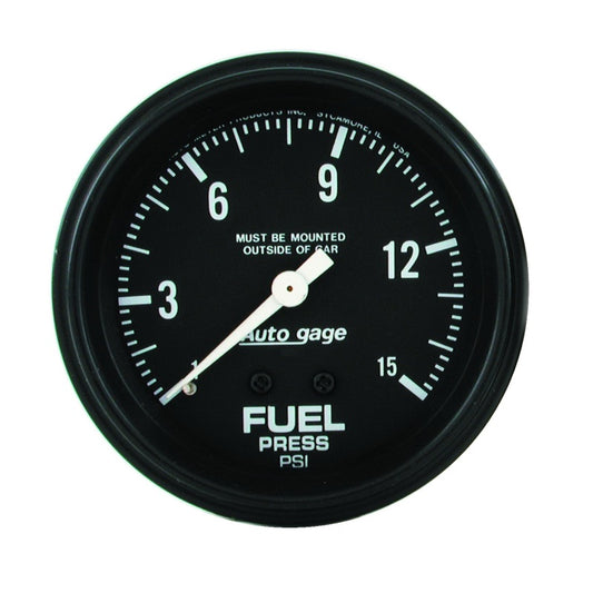 AutoMeter Gauge Fuel Pressure 2-5/8in. 0-15PSI Mechanical Black Autogage AutoMeter Gauges