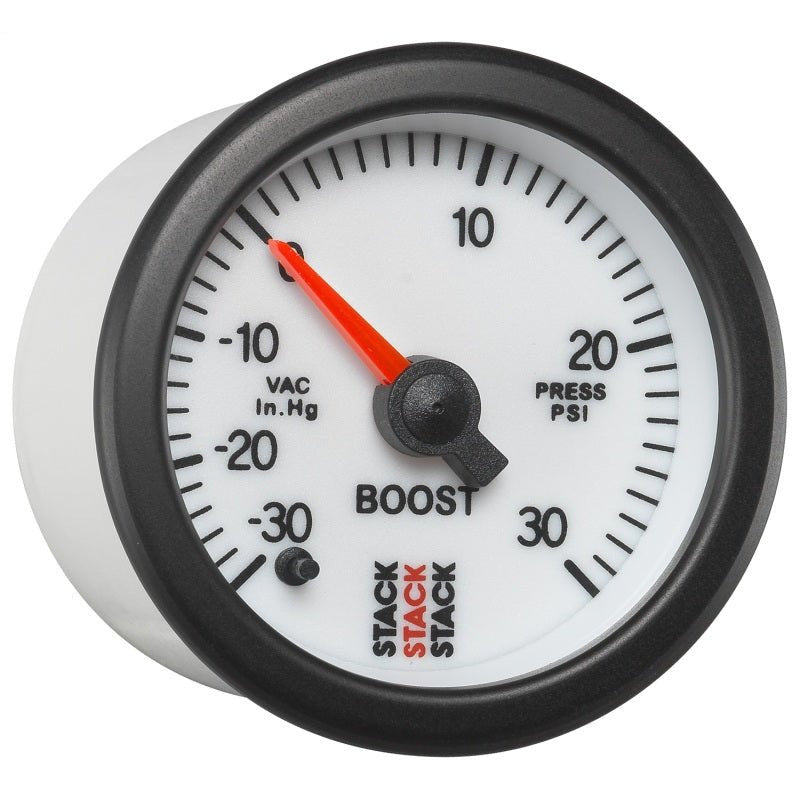 Autometer Stack 52mm -30INHG to +30 PSI (Incl T-Fitting) Pro Stepper Motor Boost Press Gauge - White AutoMeter Gauges