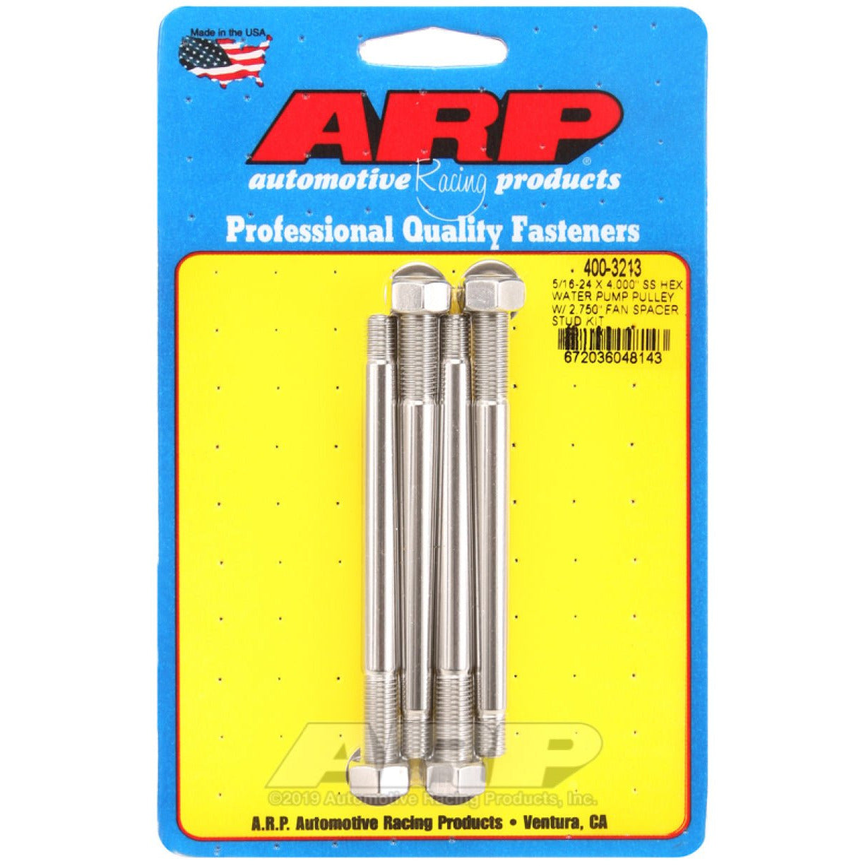 ARP 5/16-24 X 4.000 SS Hex Water Pump Pulley w/ 2.750in Fan Spacer Stud Kit ARP Hardware - Singles