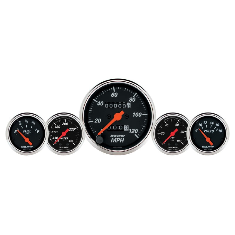 AutoMeter Gauge Kit 5 Pc. 3-1/8in. & 2-1/16in. Mech. Speedo. Wtmp & Oilp Designer Blk AutoMeter Gauges