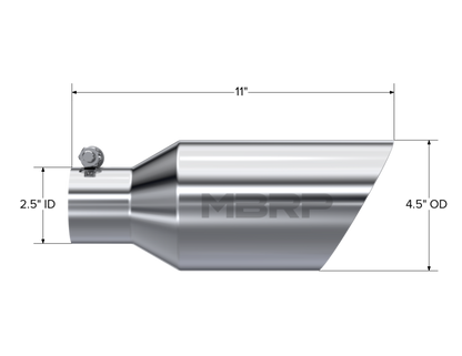 MBRP Universal Tip 4.5 O.D. Dual Walled Angled Rolled End 2.5 Inlet 12in Length - T304