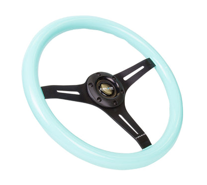 NRG Classic Wood Grain Steering Wheel (350mm) Minty Fresh Color Grip w/Black 3-Spoke Center