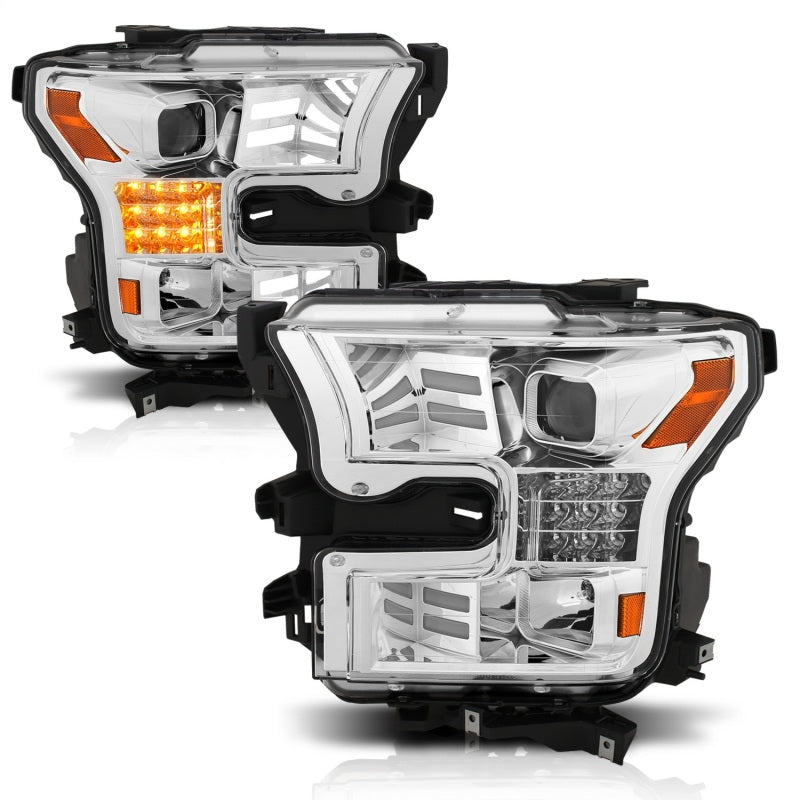 ANZO 15-17 Ford F-150 Proj Headlights w/ Plank Style Design Chrome w/ Amber Sequential Turn Signal