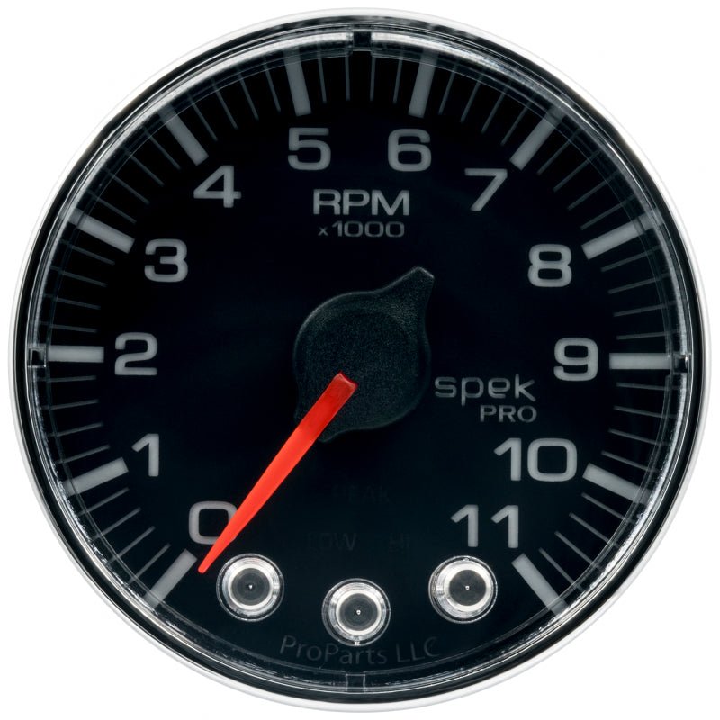 Autometer Spek-Pro Gauge Tach 2 1/16in 11K Rpm W/ Shift Light & Peak Mem Blk/Chrm AutoMeter Gauges