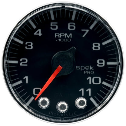 Autometer Spek-Pro Gauge Tach 2 1/16in 11K Rpm W/ Shift Light & Peak Mem Blk/Chrm AutoMeter Gauges