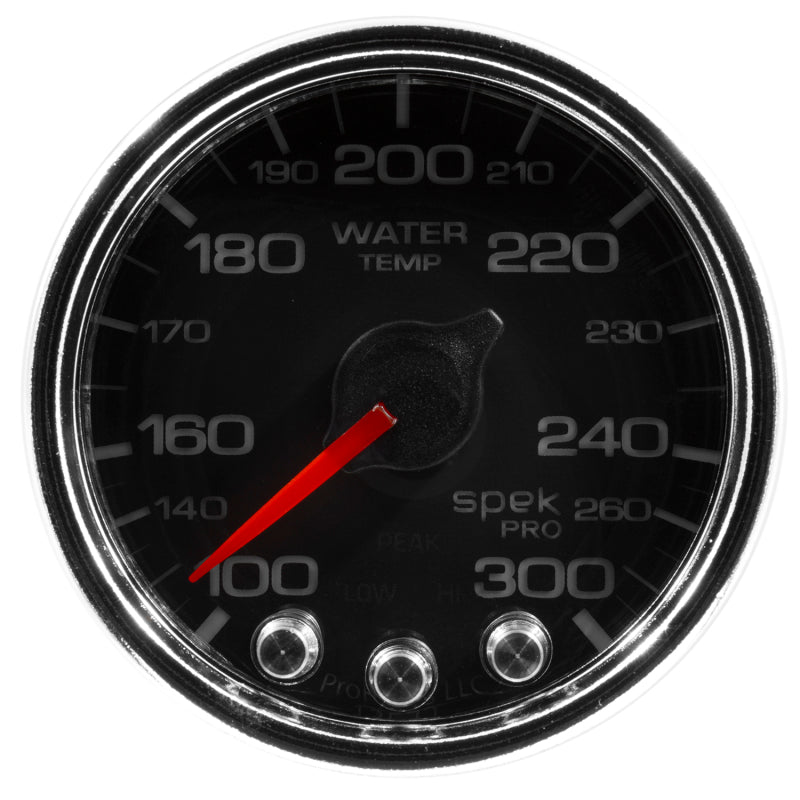 Autometer Spek-Pro Gauge Water Temp 2 1/16in 300f Stepper Motor W/Peak & Warn Blk/Chrm AutoMeter Gauges