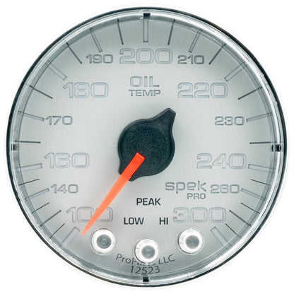 Autometer Spek-Pro Gauge Oil Temp 2 1/16in 300f Stepper Motor W/Peak & Warn Slvr/Chrm AutoMeter Gauges