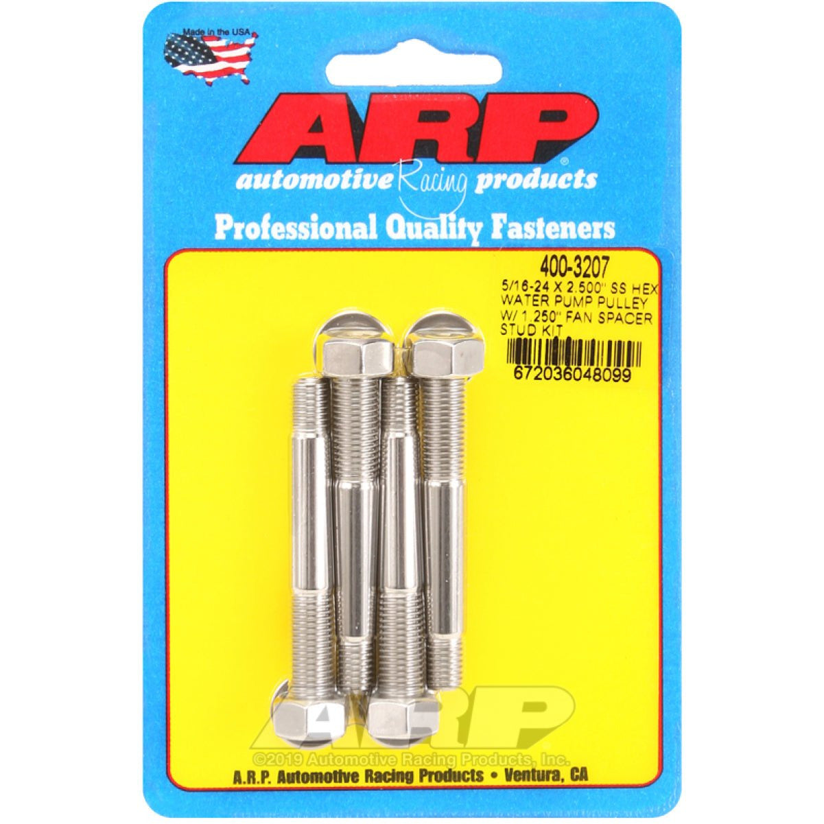 ARP 5/16-24 X 2.500 SS Hex Water Pump Pulley w/ 1.250in Fan Spacer Stud Kit ARP Hardware - Singles