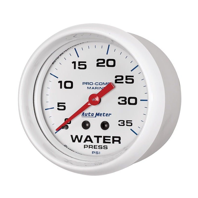 Autometer AutoGage 2-5/8in. / 35 PSI Mechanical Water Press Gauge - Marine White AutoMeter Gauges