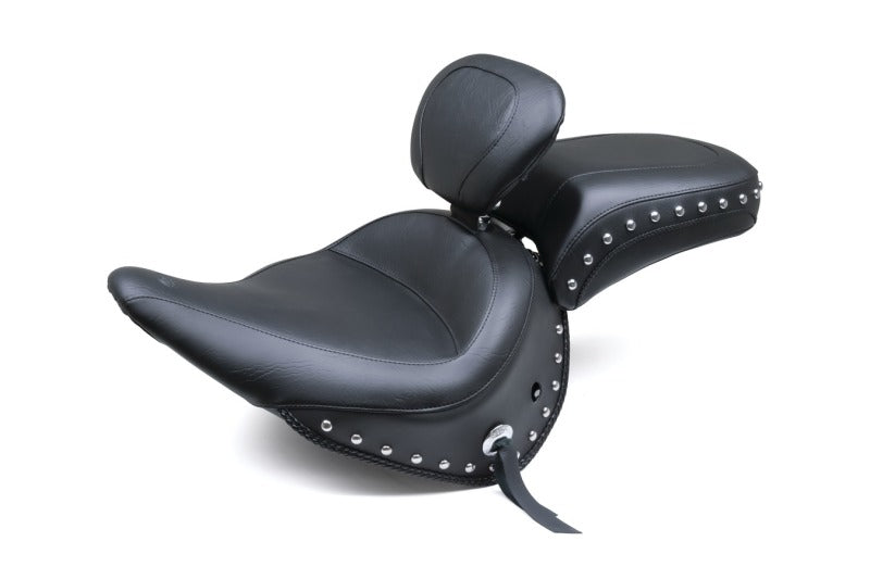 Mustang 05-17 Harley Deluxe(w/ Standard Rack) Wide Touring Solo Seat w/DBR Studs - Black