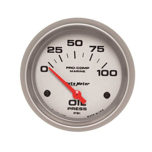 Autometer Marine Silver Ultra-Lite 2-5/8in 100PSI Electric Oil Pressure Gauge AutoMeter Gauges