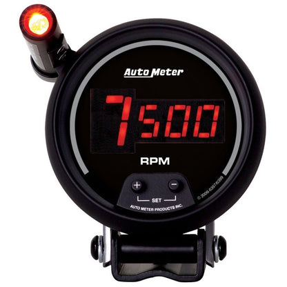 Autometer Quick-Lite Digital 10K RPM Pedestal Mount 3 3/4in Tachometer Black Dial w/ Red LED AutoMeter Gauges