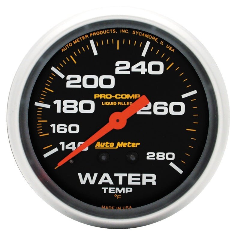 Autometer Liquid Filled Mechanical 2-5/8in 140-280 deg F Water Termperature Gauge Includes 6 AutoMeter Gauges