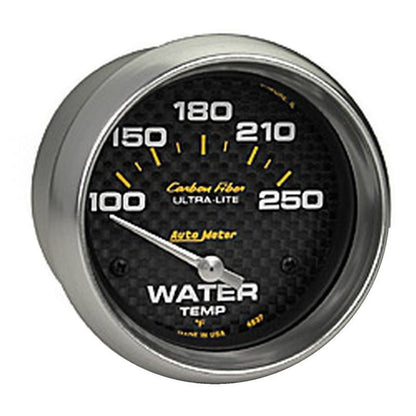 AutoMeter Gauge Water Temp 2-5/8in (66.7mm) 100-250F Electric Carbon Fiber AutoMeter Gauges