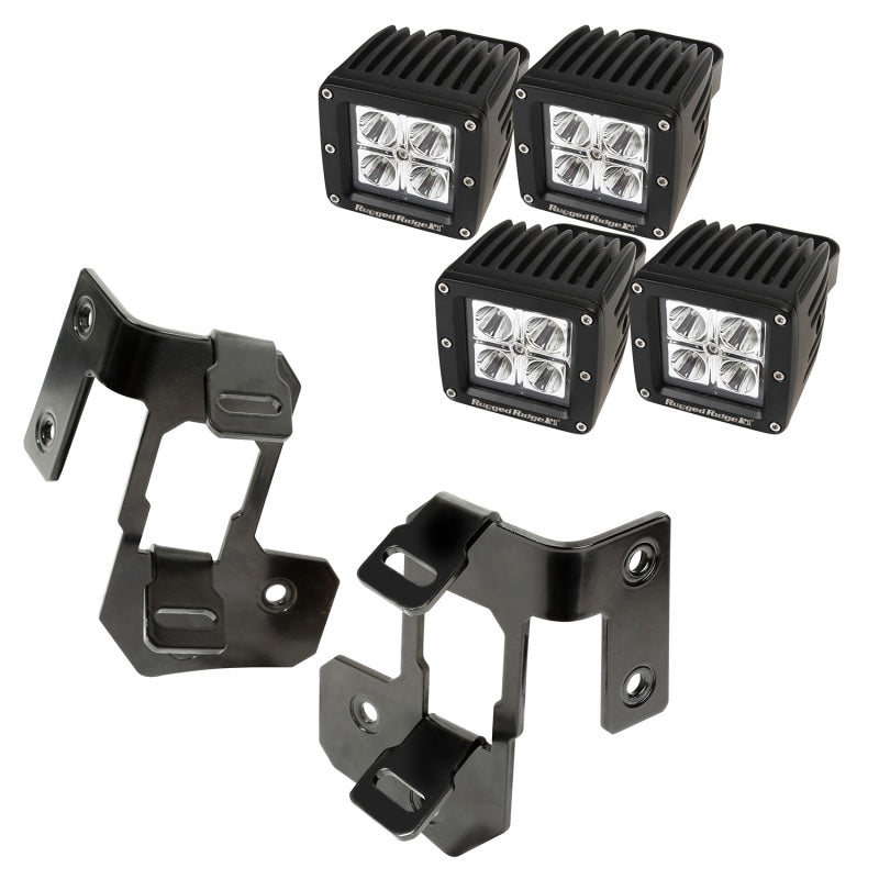 Rugged Ridge 07-18 Jeep Wrangler JK Semi-Gloss Black Square A-Pillar LED Light Mount Kit Rugged Ridge Light Mounts