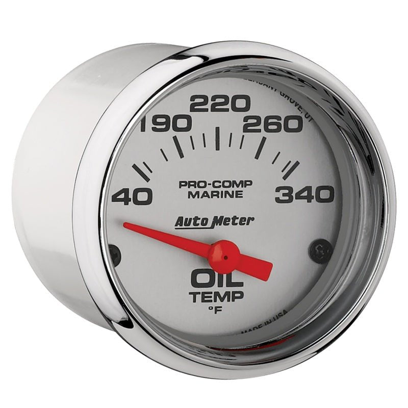 Autometer Marine Chrome Ultra-Lite 2-1/16in Electric Oil Temperature Gauge 140-300 Deg F AutoMeter Gauges