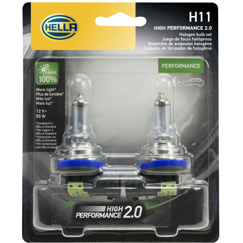 Hella H11 12V 55W PGJ19-2 HP2.0 Performance Halogen Bulb - Pair Hella Bulbs