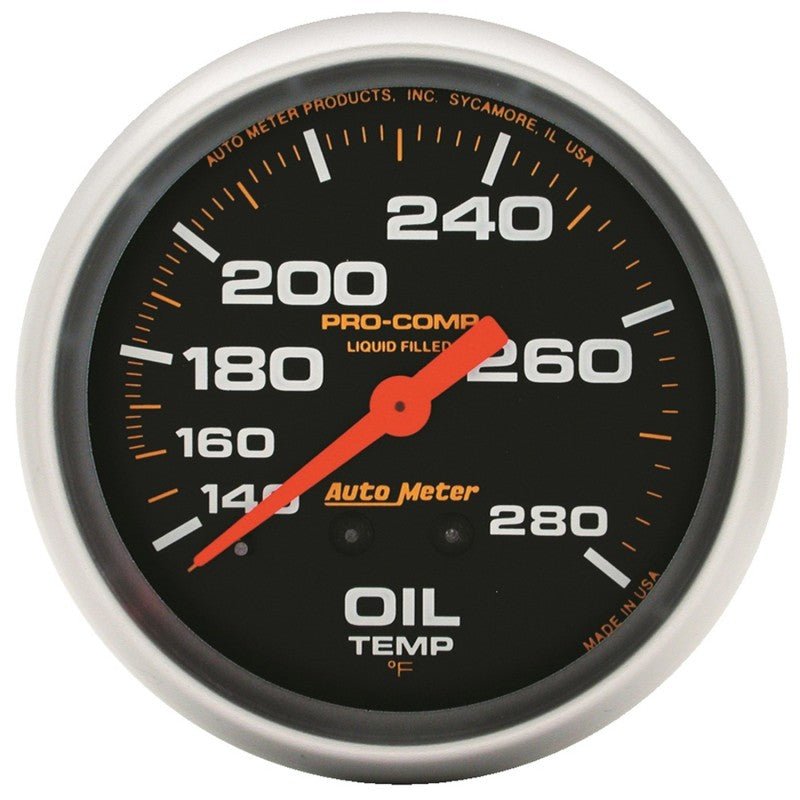 Autometer Liquid Filled Mechanical 66.7mm 140-280 deg F Oil Termperature Gauge Includes 6 ft Tubing AutoMeter Gauges