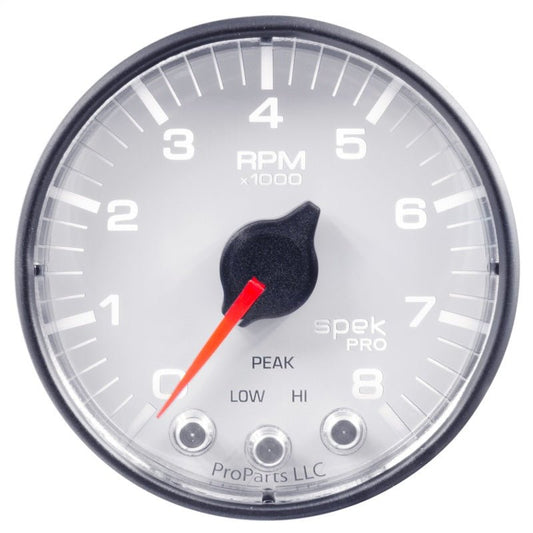 Autometer Spek-Pro Gauge Tach 2 1/16in 8K Rpm W/ Shift Light & Peak Mem Wht/Blk AutoMeter Gauges