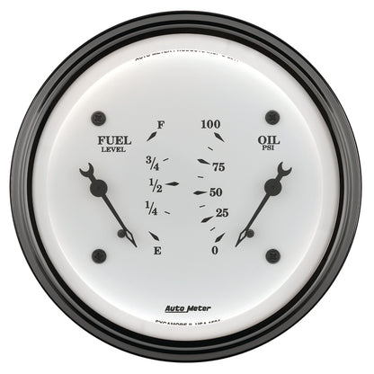 AutoMeter Gauge Dual Fuel & Oilp 3-3/8in. 240 Ohm(e) to 33 Ohm(f) & 100PSI Elec Old Tyme Wht AutoMeter Gauges