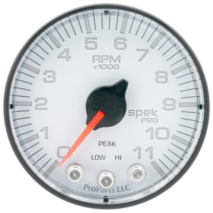 Autometer Spek-Pro Gauge Tach 2 1/16in 11K Rpm W/ Shift Light & Peak Mem Wht/Blk AutoMeter Gauges