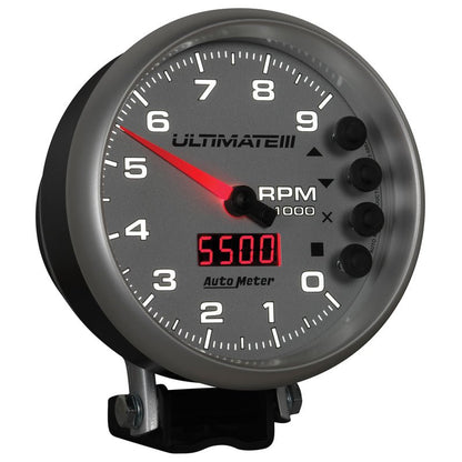 Autometer 5 inch Ultimate III Playback Tachometer 9000 RPM - Silver AutoMeter Performance Monitors