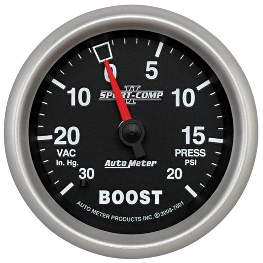 Autometer Sport-Comp II VAC/Boost 2 5/8in 30 IN HG-20PSI Mechanical Gauge AutoMeter Gauges
