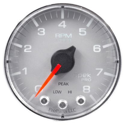 Autometer Spek-Pro Gauge Tach 2 1/16in 8K Rpm W/ Shift Light & Peak Mem Slvr/Chrm AutoMeter Gauges